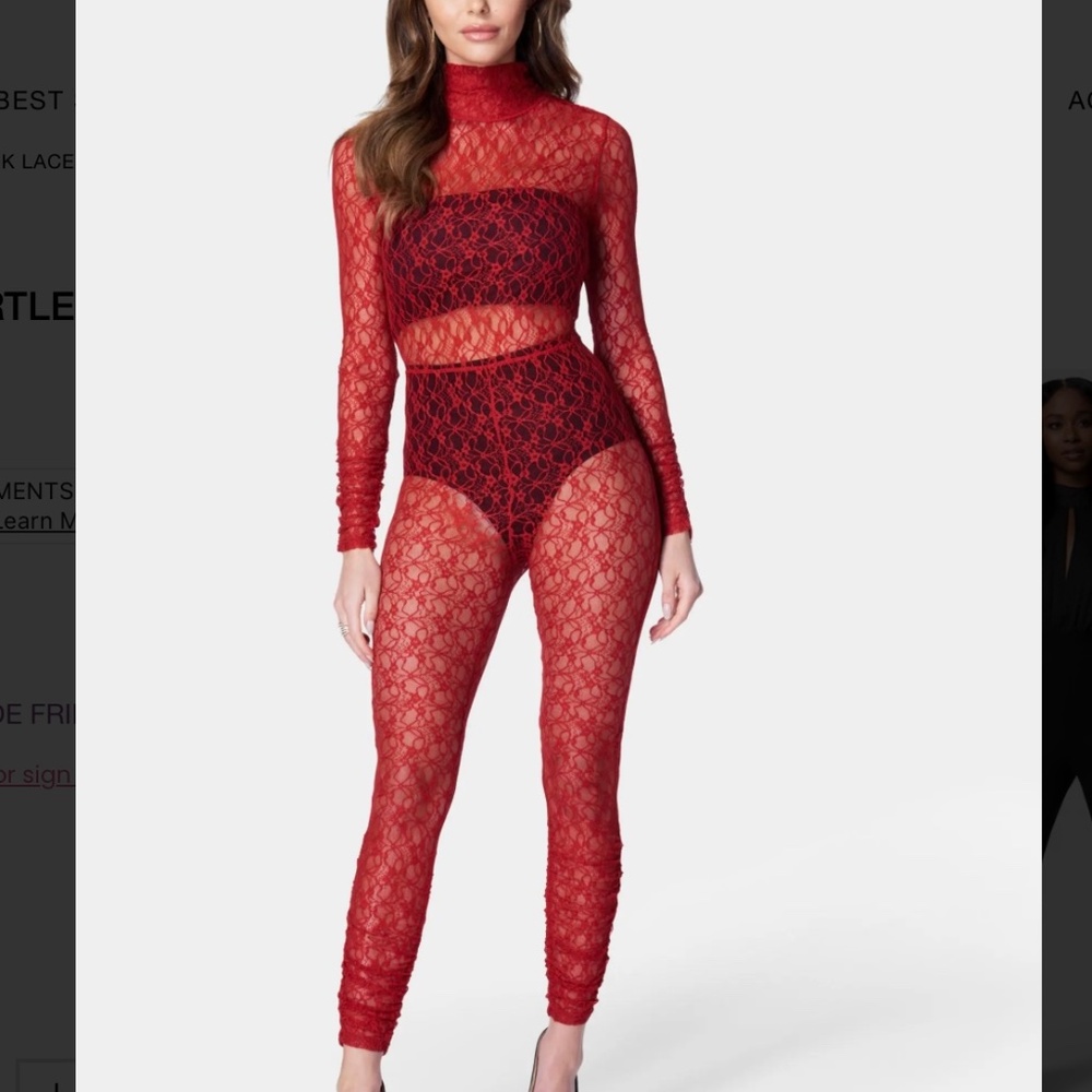 bebe Open back turtle neck lace catsuit size S